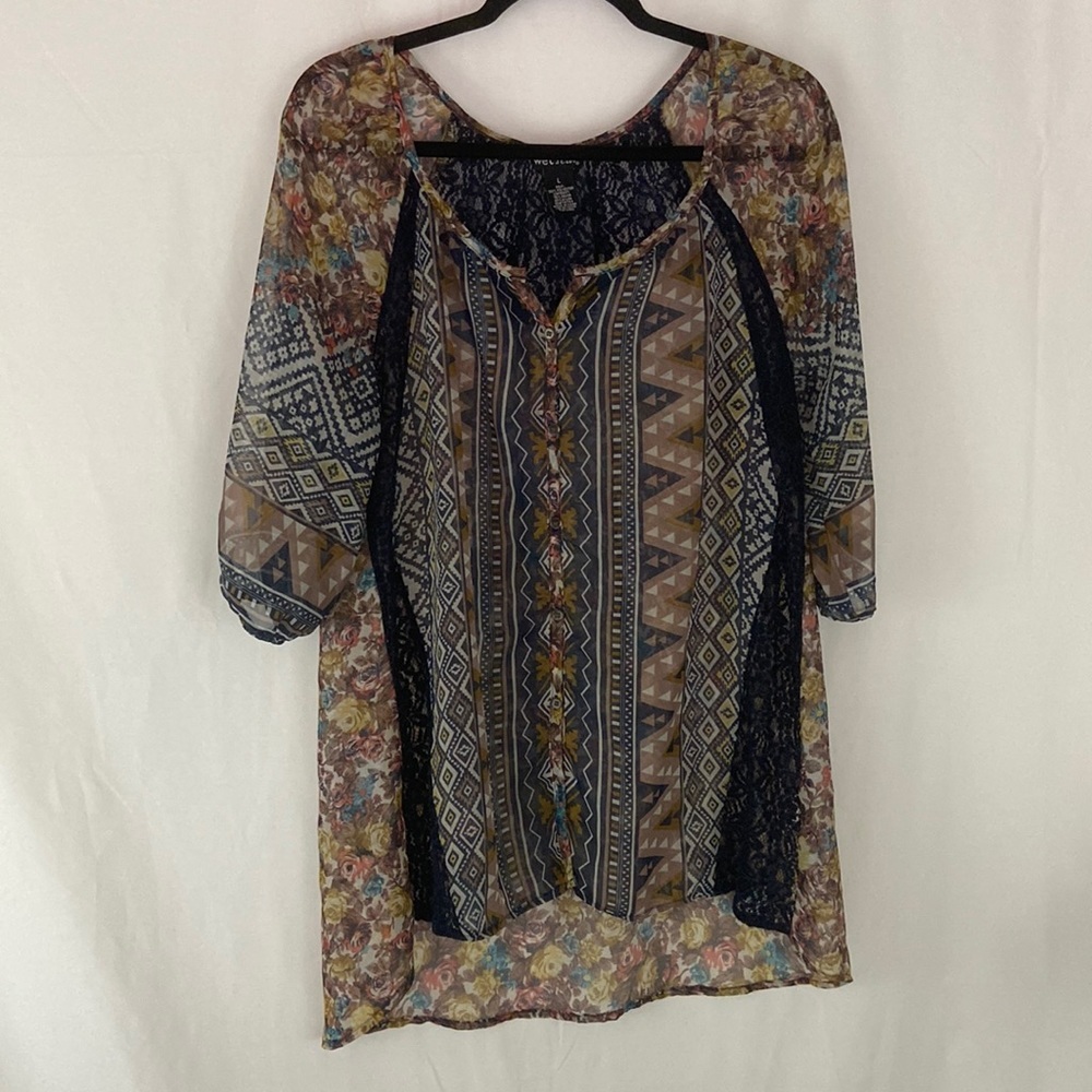 Vintage Wet Seal Lace Brown and Black Button Down Blouse Size L